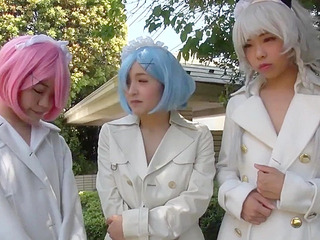 Japanese milfs and teens go wild in naughty cosplay threesome sex