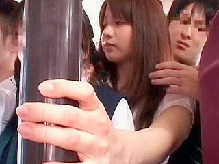 Nippon schoolgirl's fondle on Tokyo train's XXX porn adventure with nipple play and thai massage