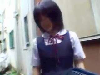 Japanese teen's naive bike ride leads to rough double penetration in alley.